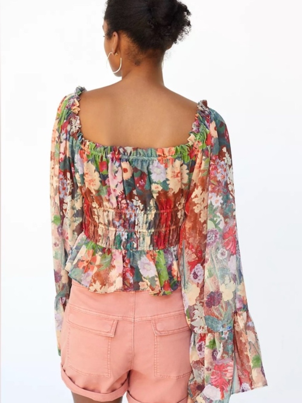 Anthropologie Hutch Multicolor Floral Smocked Peplum Blouse - Picture 2 of 8